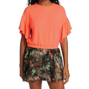 Alice and Olivia Ruffle Sleeve Crop Top Medium